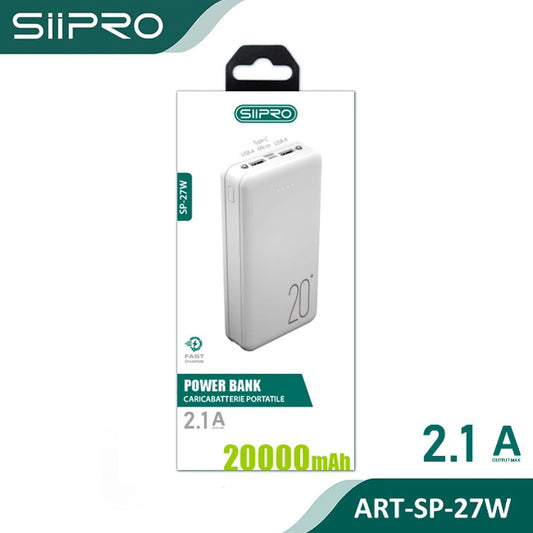 Siipro 1x PD USB-C 2x USB PowerBank 20000mAh White (SP-27W) |